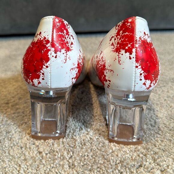 Reindee Lusion White Red Splatter Transparent Block Mid Heel RoundToe Size 5 NEW - Picture 6 of 14
